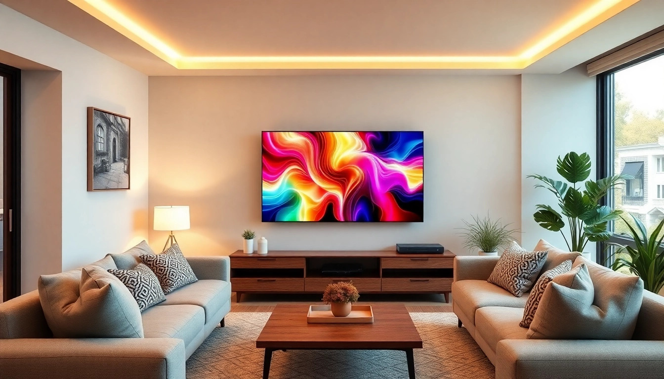 Watch IPTV Suisse on a sleek television in a modern living room setting with vibrant content.