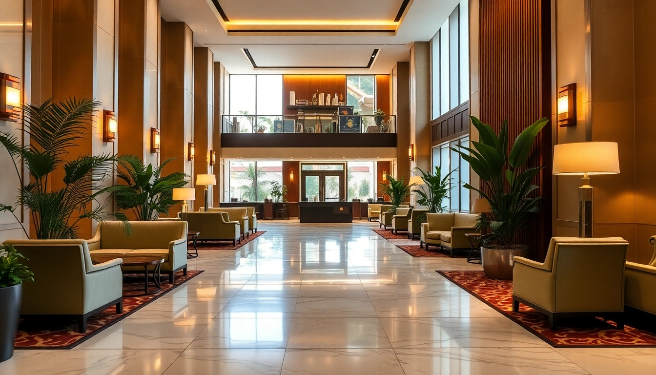 Enhance your understanding of hotel management with a luxurious hotel lobby showcasing elegance and warmth.